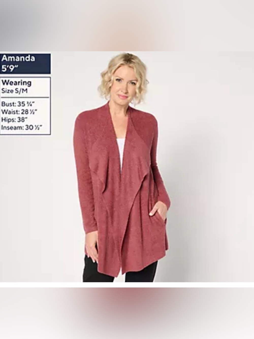 Barefoot Dreams Dusty Rose Open-Front Draped Cardigan S/M